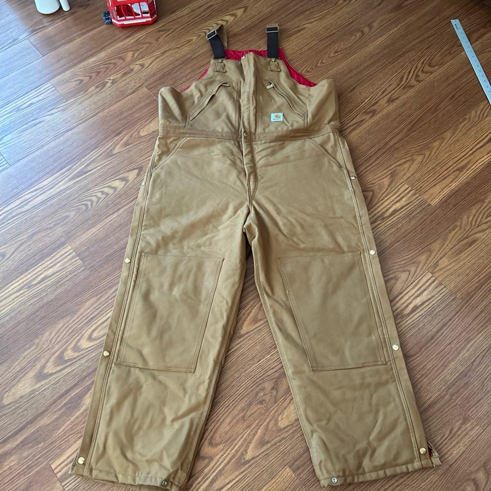 MEN'S CARHARTT R38 DUCK BROWN CARPENTER'S DOUBLE-KNEE WORK‎ BIB OVERALLS  44x30